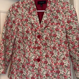 Talbots Pink and Green Floral Quilted Blazer